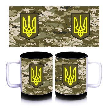 Кружка з силіконовим обідком З гербом України, всередині колір Чорний 300 мл
